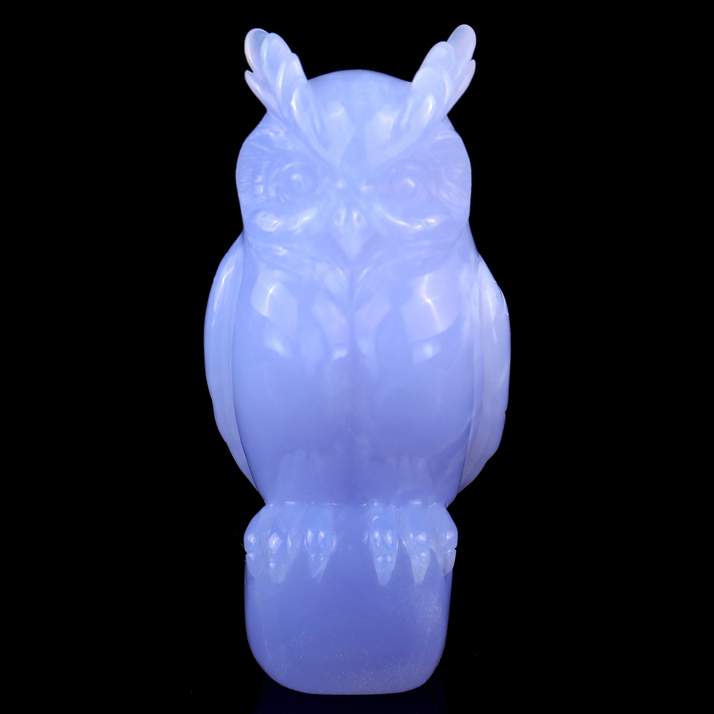 4.1" Blue Chalcedony Hand Carved Crystal Owl Sculpture Crystallumi