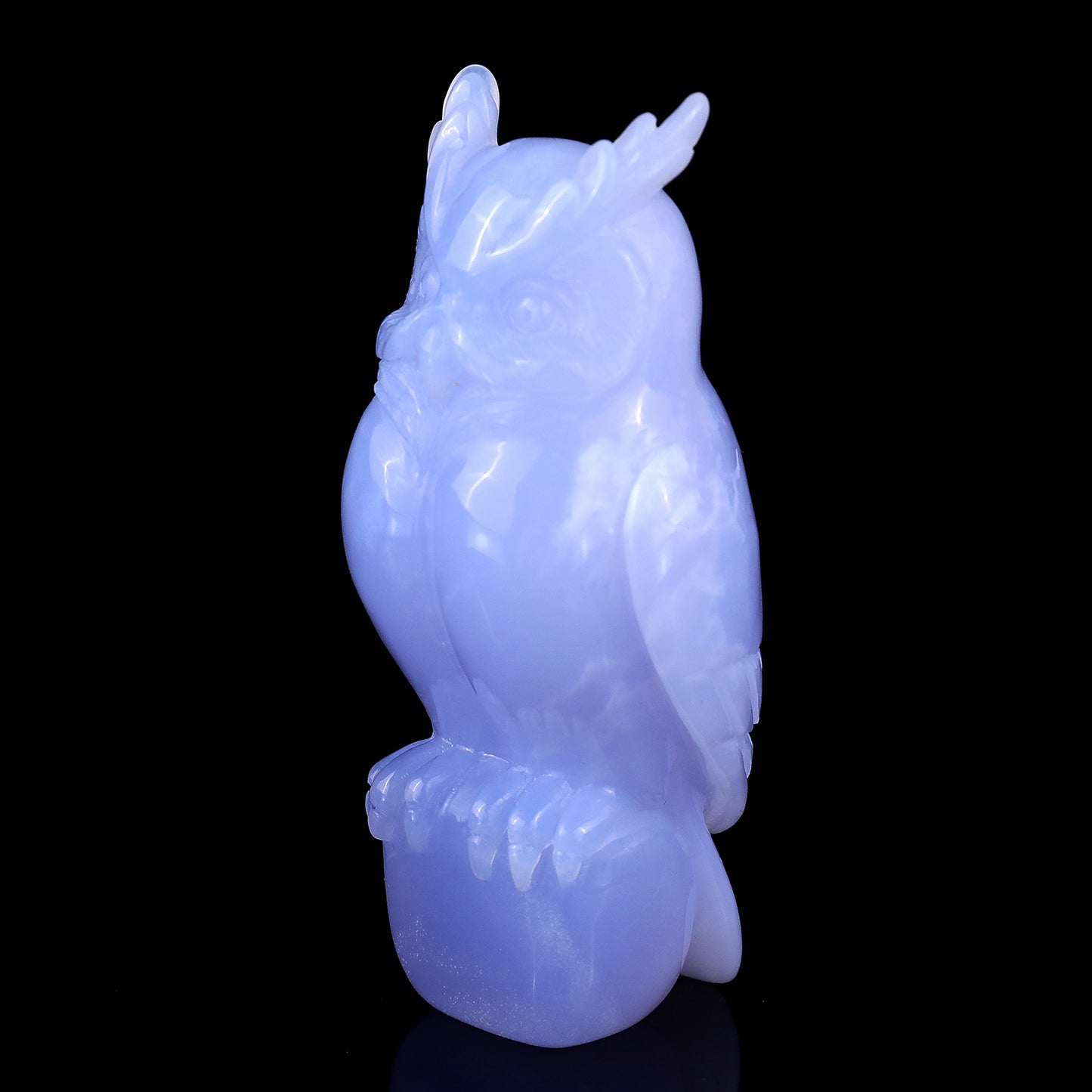 4.1" Blue Chalcedony Hand Carved Crystal Owl Sculpture Crystallumi