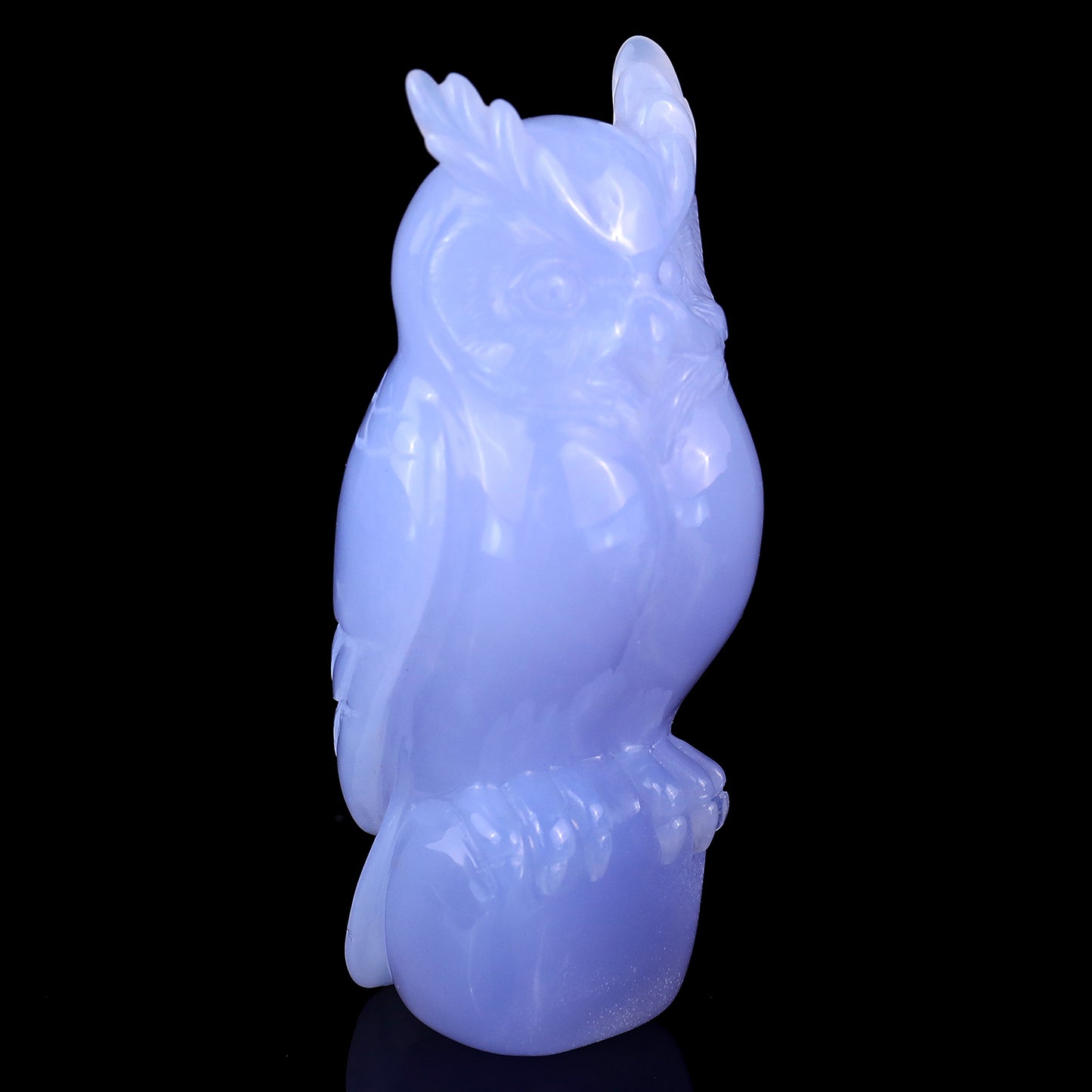 4.1" Blue Chalcedony Hand Carved Crystal Owl Sculpture Crystallumi