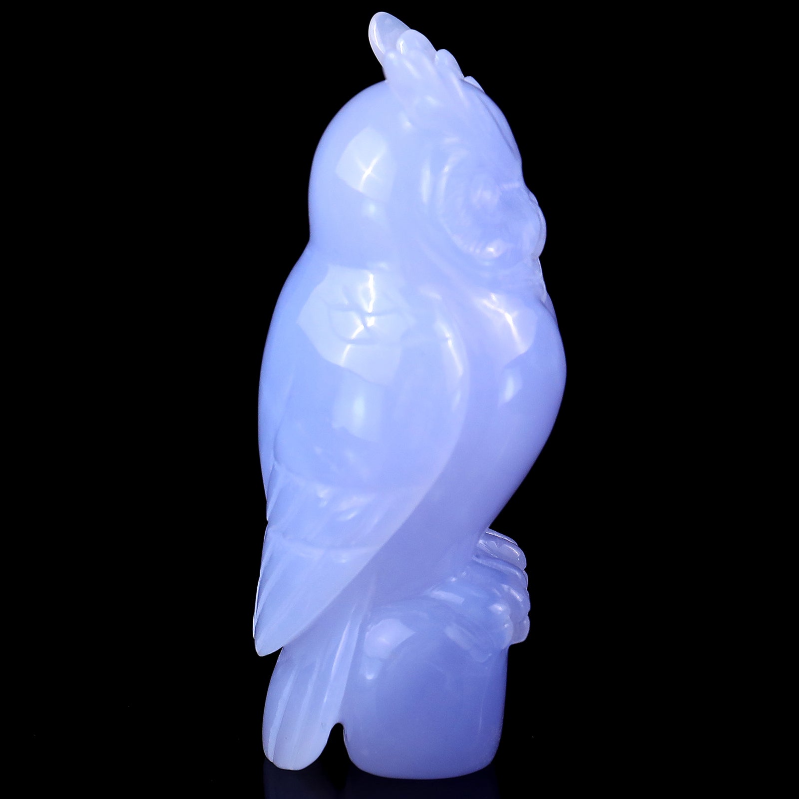 4.1" Blue Chalcedony Hand Carved Crystal Owl Sculpture Crystallumi