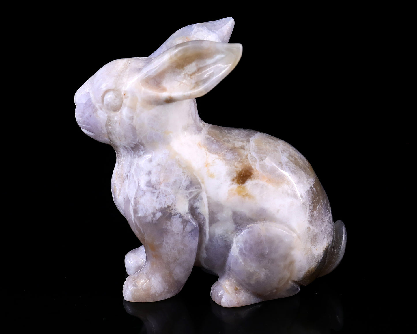 4.1" Blue Chalcedony Hand Carved Crystal Rabbit Sculpture Crystallumi