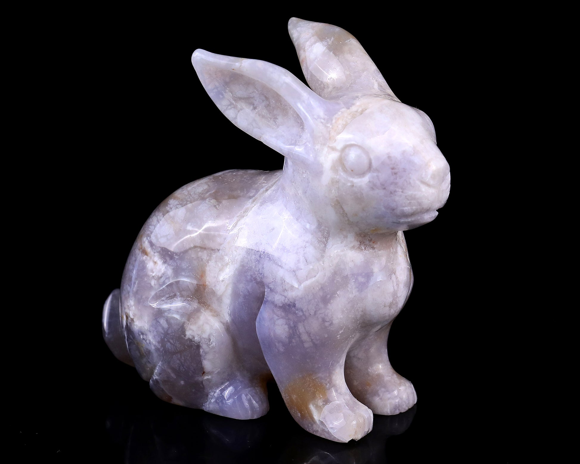 4.1" Blue Chalcedony Hand Carved Crystal Rabbit Sculpture Crystallumi