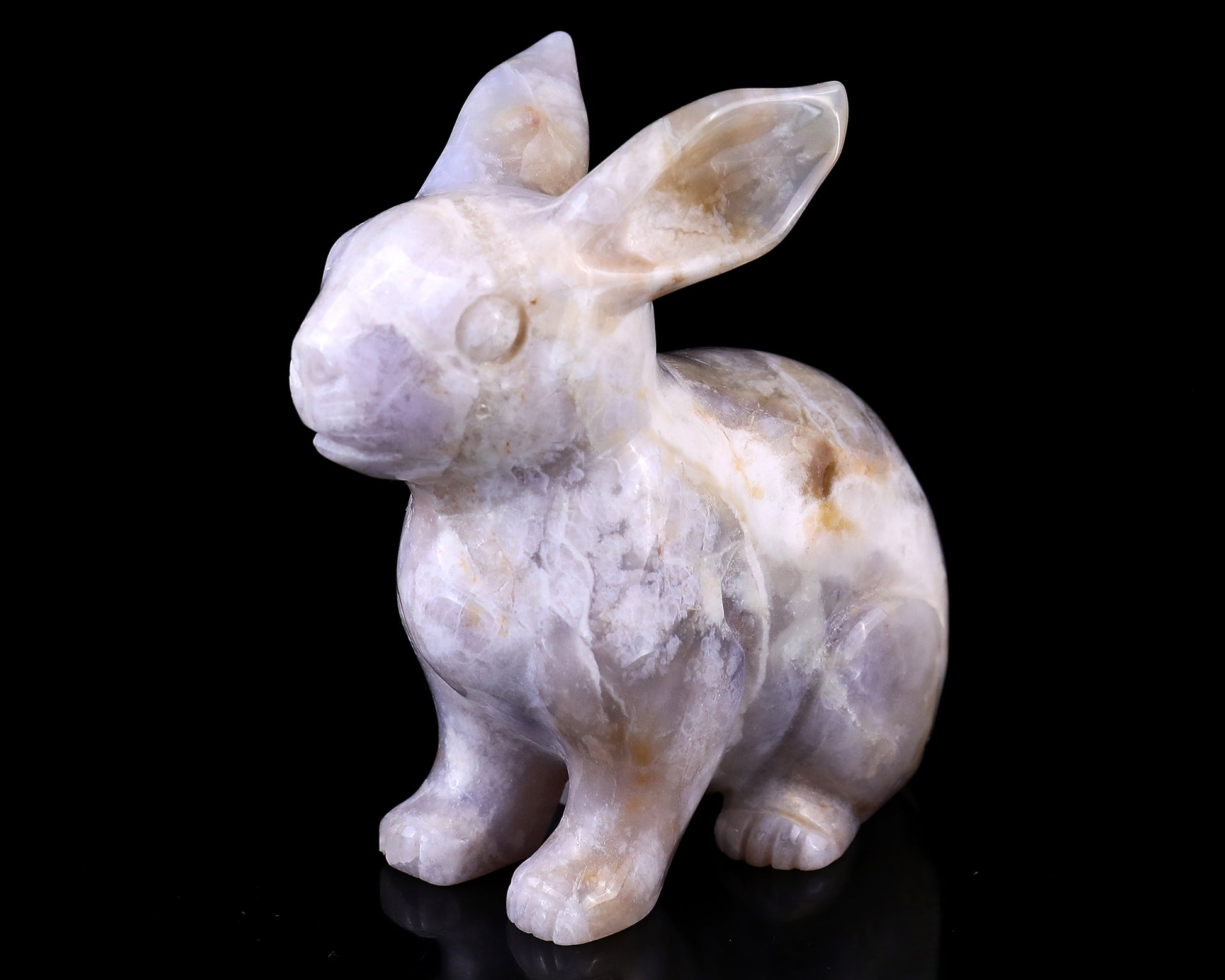 4.1" Blue Chalcedony Hand Carved Crystal Rabbit Sculpture Crystallumi