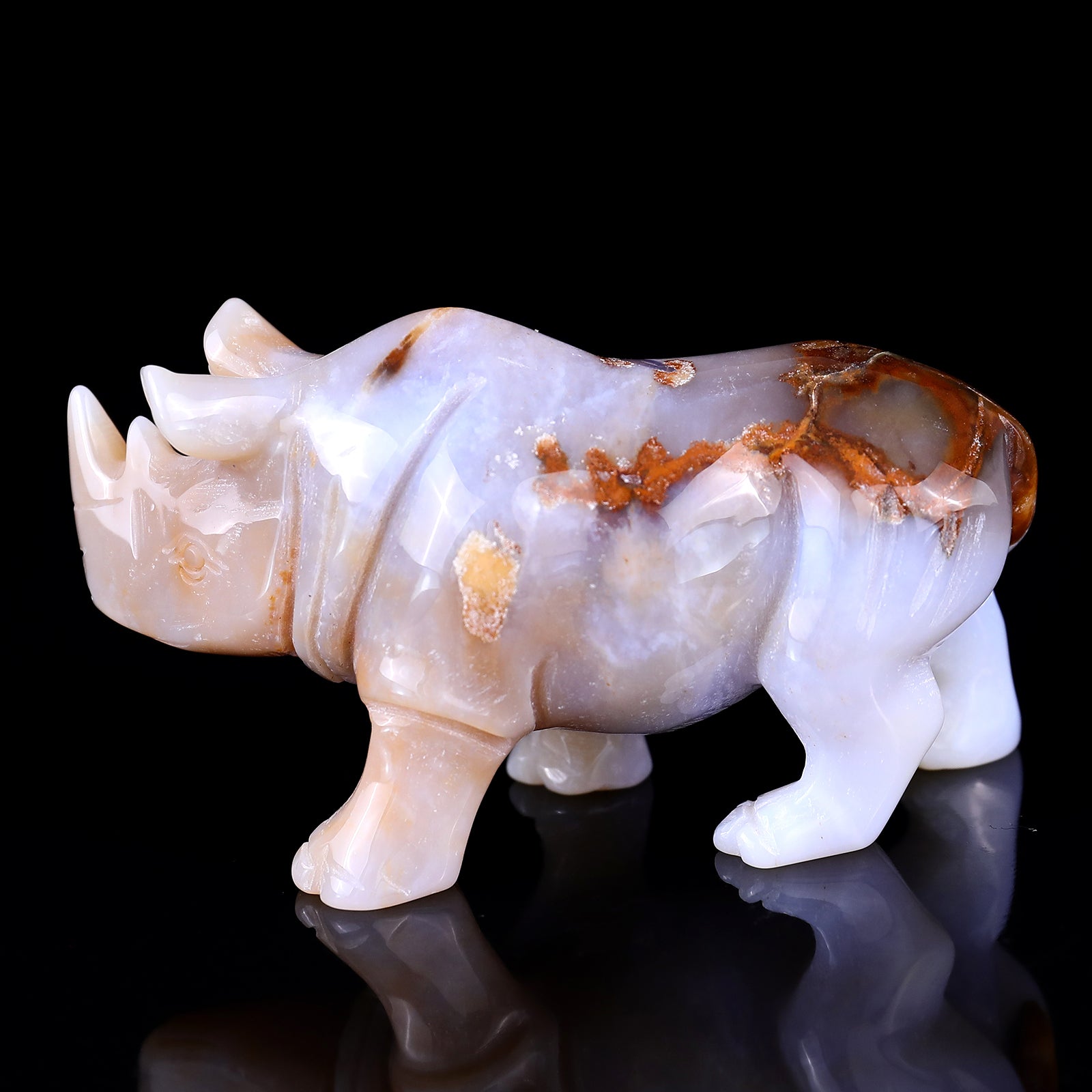 4.1" Blue Chalcedony Hand Carved Crystal Rhinoceros Sculpture Crystallumi