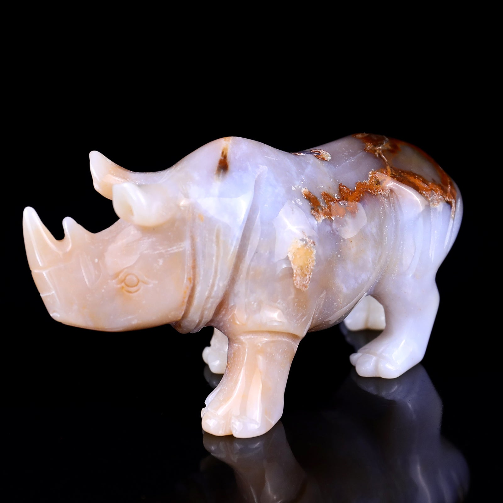 4.1" Blue Chalcedony Hand Carved Crystal Rhinoceros Sculpture Crystallumi