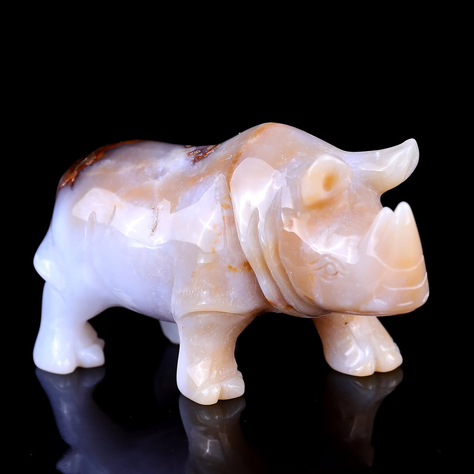 4.1" Blue Chalcedony Hand Carved Crystal Rhinoceros Sculpture Crystallumi