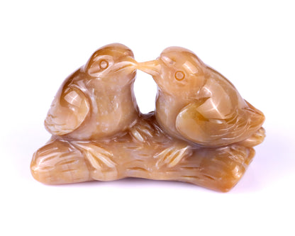 4.1" Chalcedony Hand Carved Crystal Birds Sculpture Crystallumi