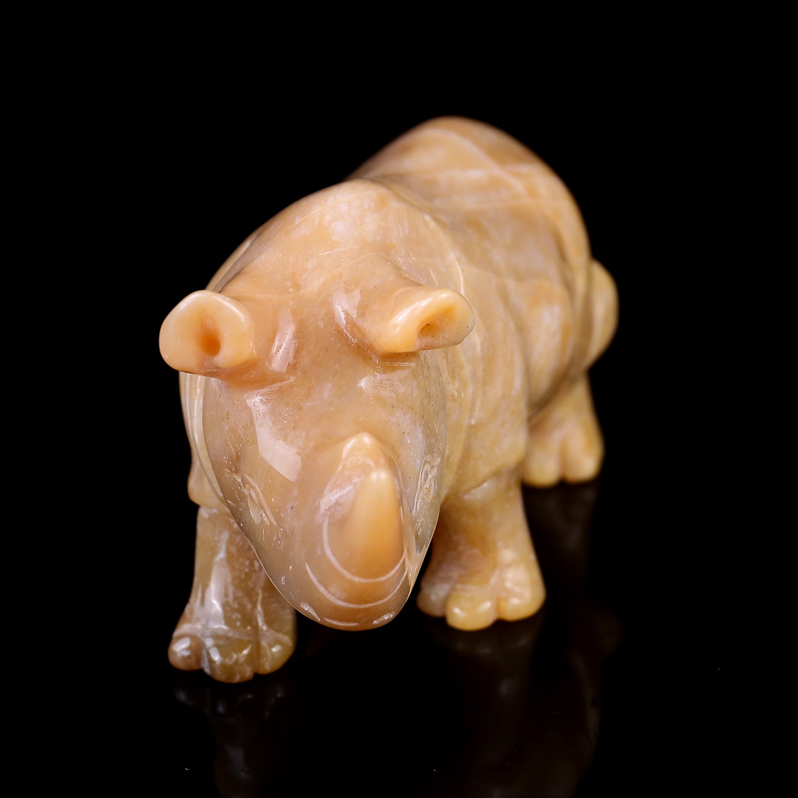 4.1" Chalcedony Hand Carved Crystal Rhinoceros Sculpture Crystallumi