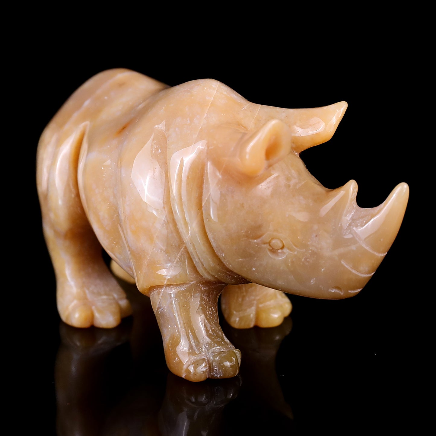 4.1" Chalcedony Hand Carved Crystal Rhinoceros Sculpture Crystallumi