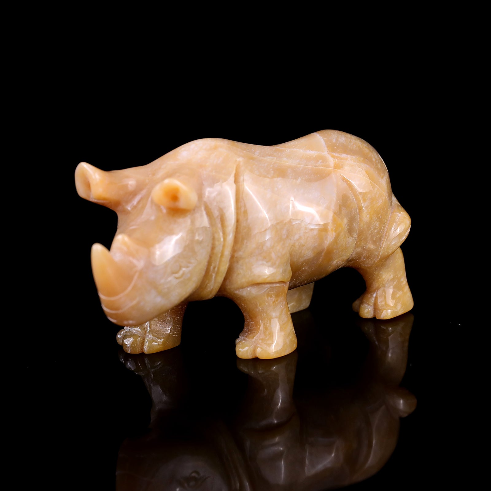 4.1" Chalcedony Hand Carved Crystal Rhinoceros Sculpture Crystallumi