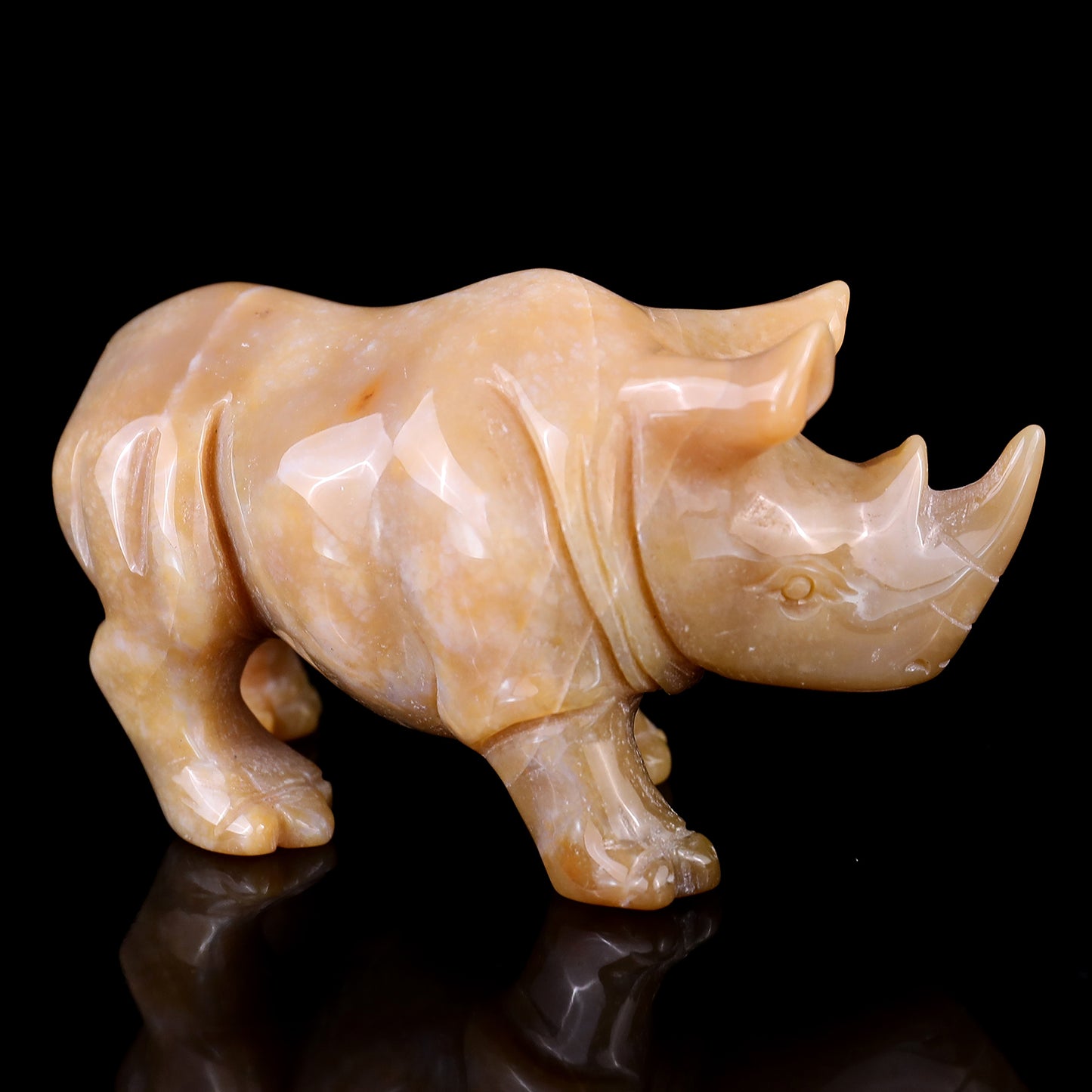 4.1" Chalcedony Hand Carved Crystal Rhinoceros Sculpture Crystallumi