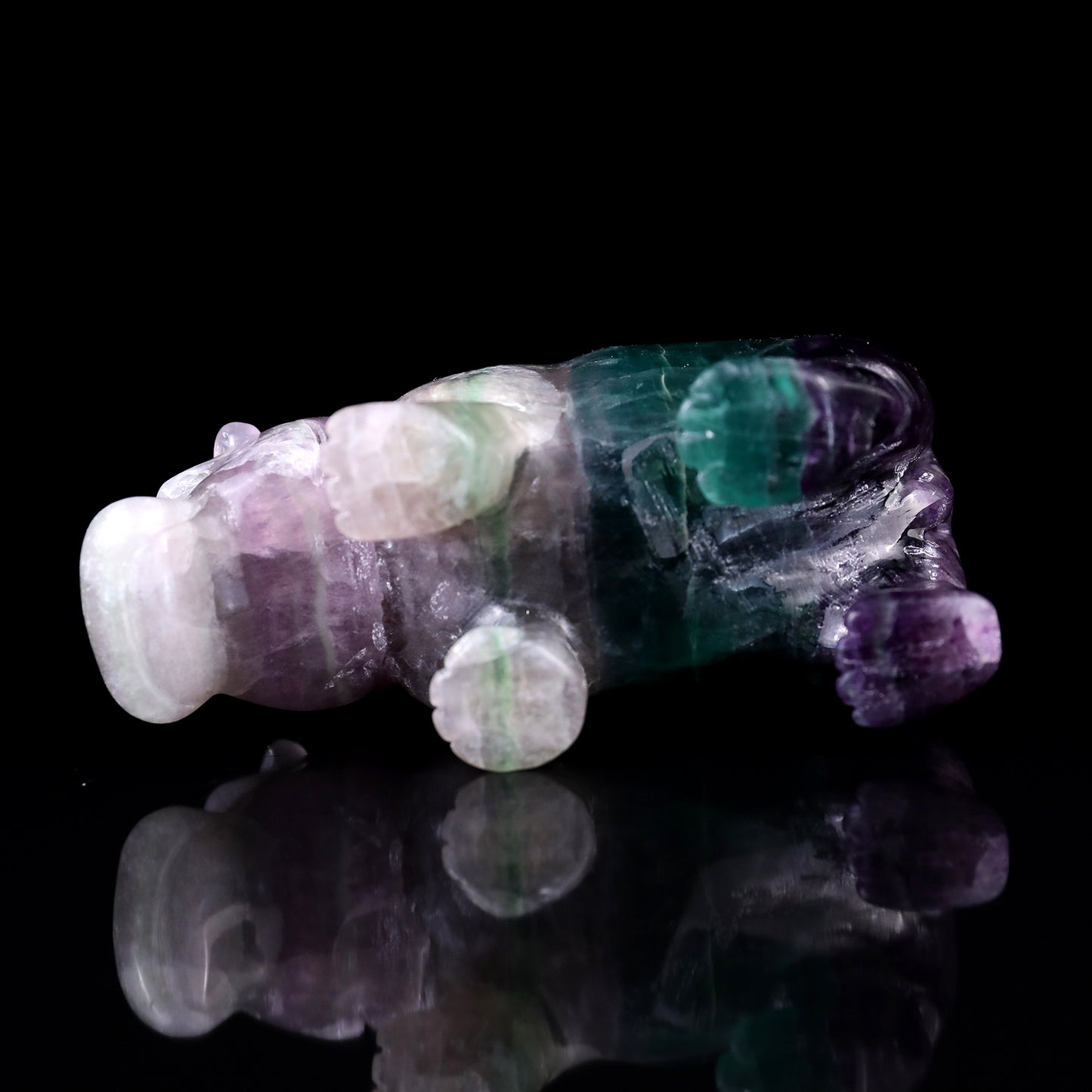 4.1" Colorful Fluorite Hand Carved Crystal Hippo Sculpture Crystallumi