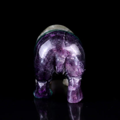 4.1" Colorful Fluorite Hand Carved Crystal Hippo Sculpture Crystallumi