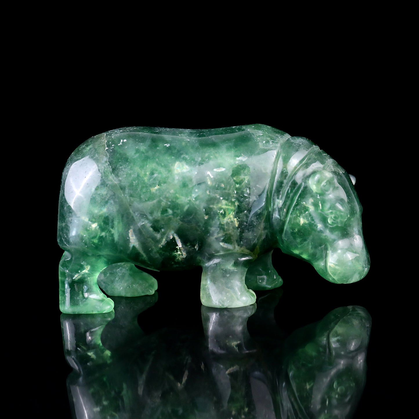 4.1" Fluorite Hand Carved Crystal Hippo Sculpture Crystallumi