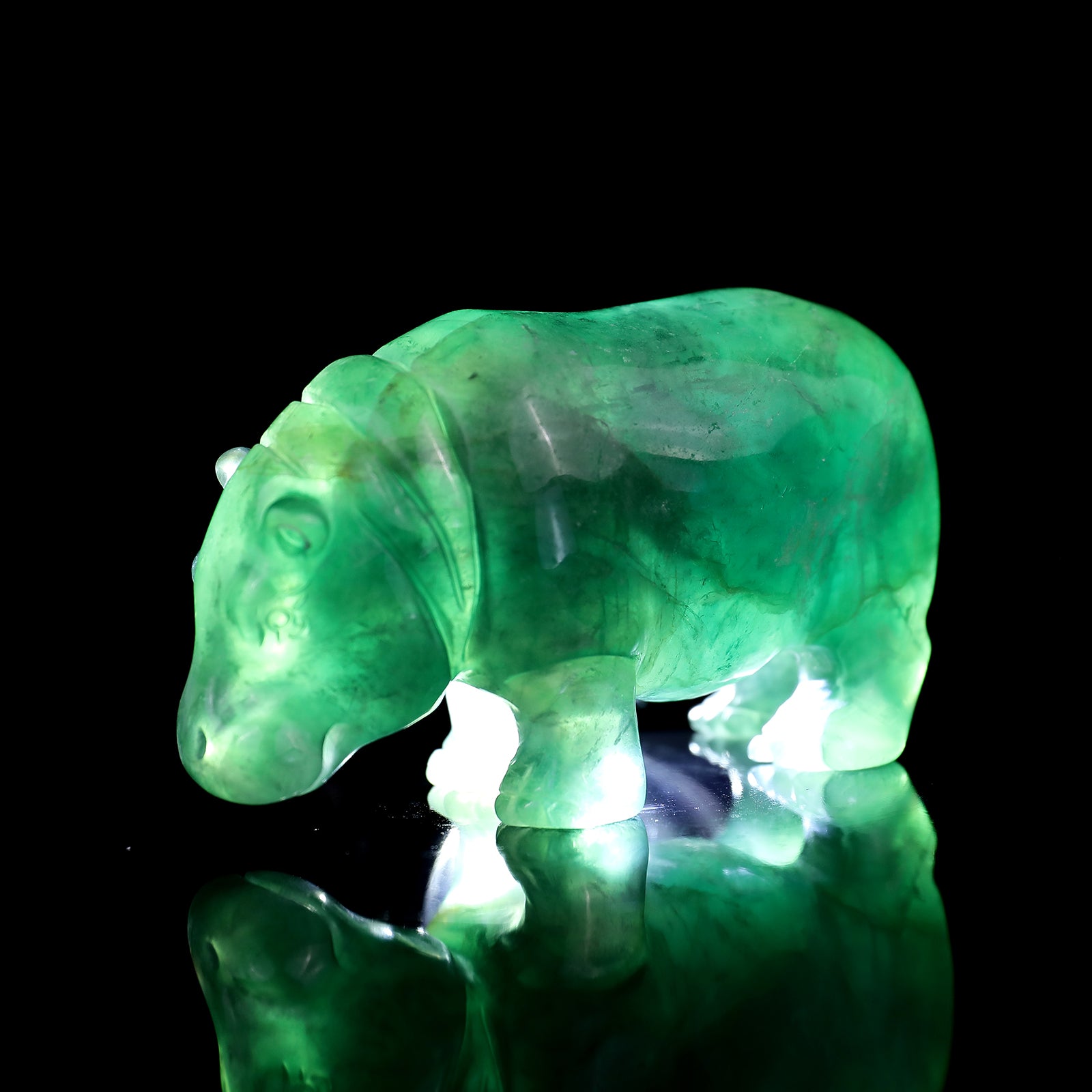 4.1" Fluorite Hand Carved Crystal Hippo Sculpture Crystallumi