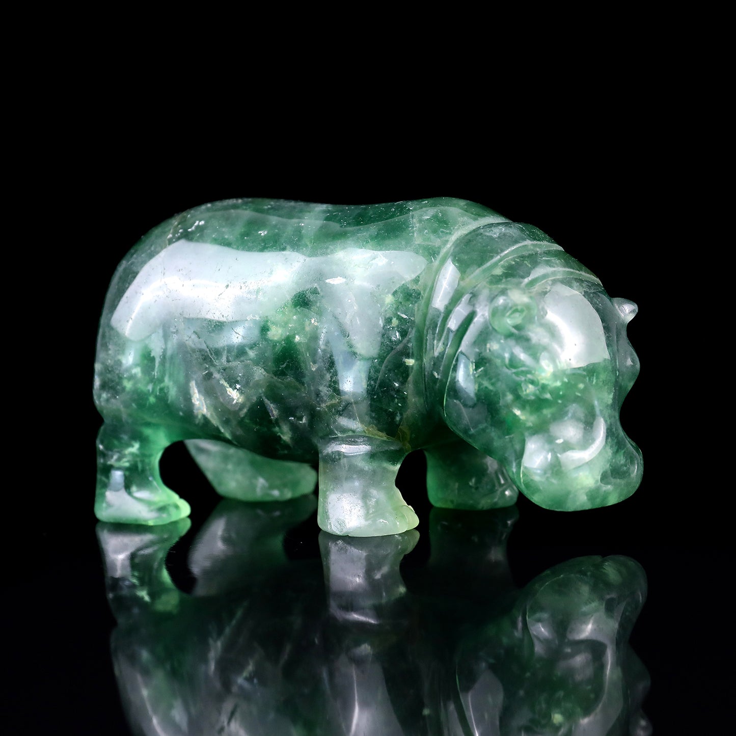 4.1" Fluorite Hand Carved Crystal Hippo Sculpture Crystallumi