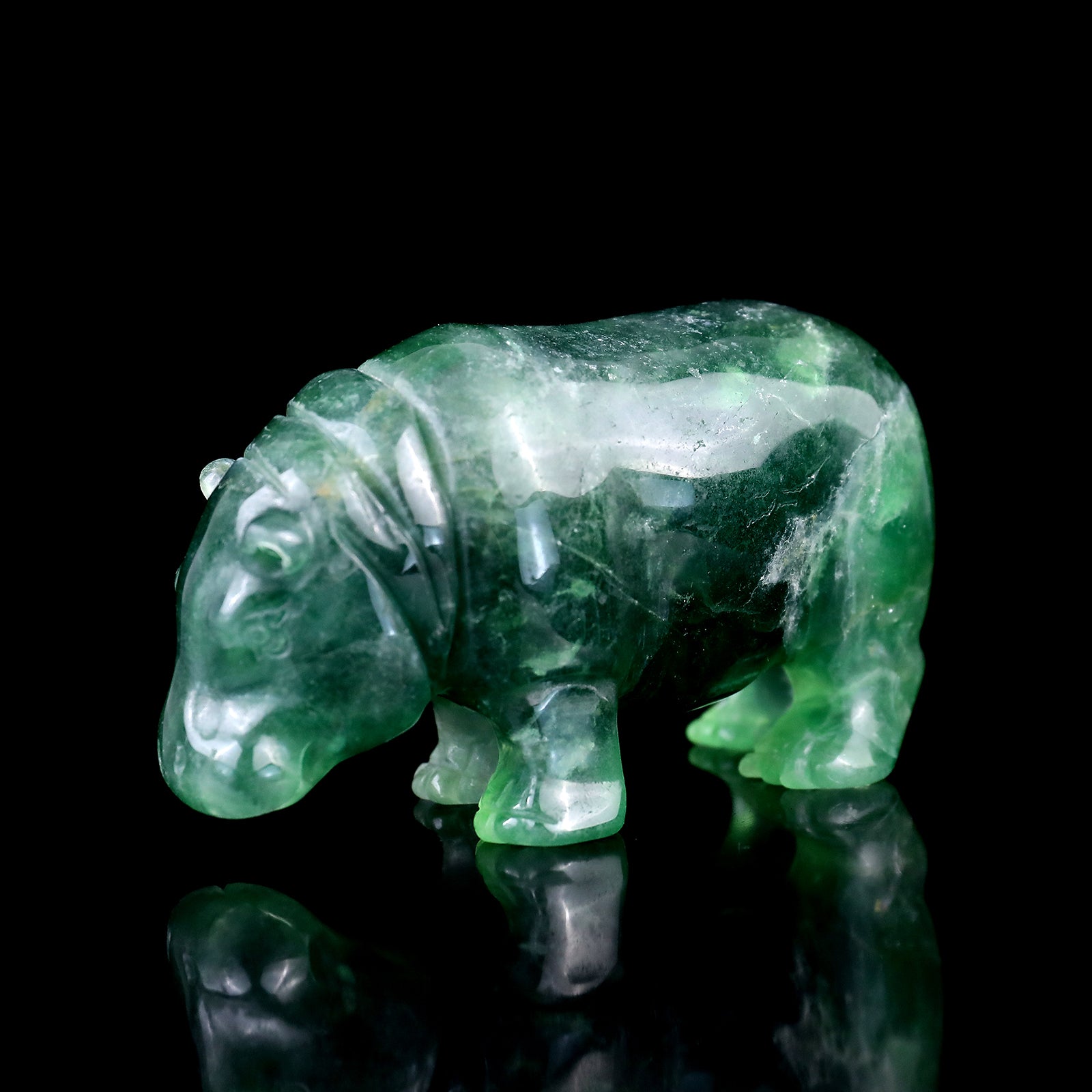 4.1" Fluorite Hand Carved Crystal Hippo Sculpture Crystallumi