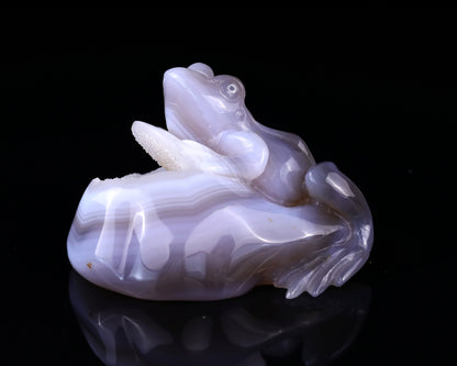 4.1" Geode Agate Hand Carved Crystal Frog Sculpture Crystallumi