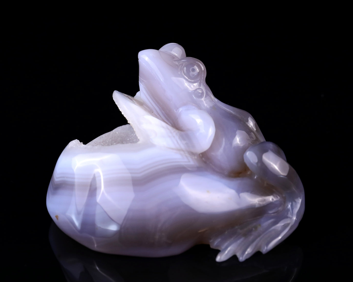 4.1" Geode Agate Hand Carved Crystal Frog Sculpture Crystallumi