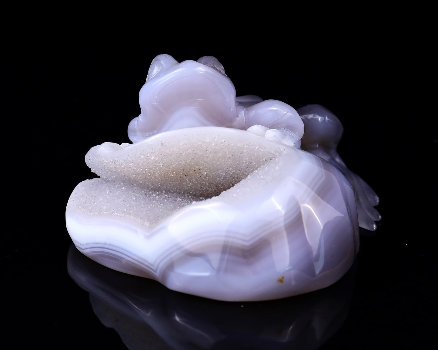 4.1" Geode Agate Hand Carved Crystal Frog Sculpture Crystallumi