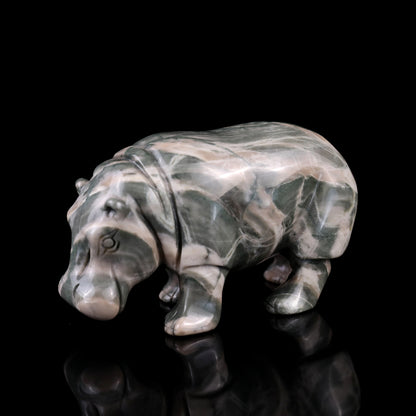 4.1" Jiulong Jade Hand Carved Crystal Hippo Sculpture Crystallumi