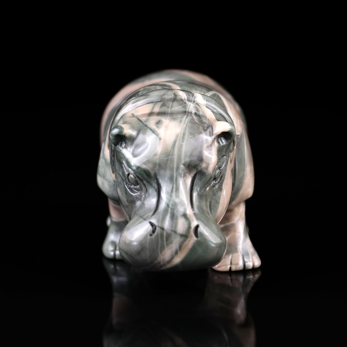 4.1" Jiulong Jade Hand Carved Crystal Hippo Sculpture Crystallumi