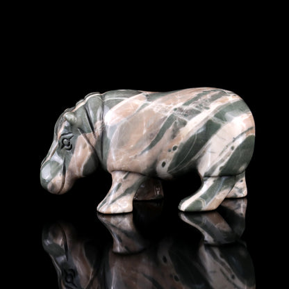 4.1" Jiulong Jade Hand Carved Crystal Hippo Sculpture Crystallumi