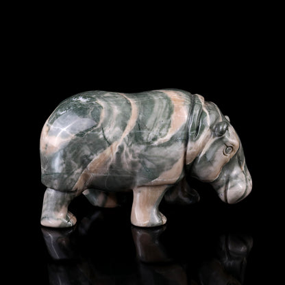 4.1" Jiulong Jade Hand Carved Crystal Hippo Sculpture Crystallumi