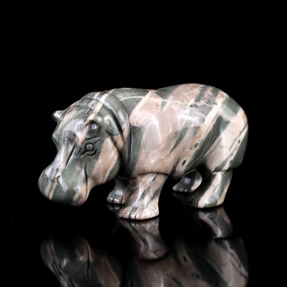 4.1" Jiulong Jade Hand Carved Crystal Hippo Sculpture Crystallumi