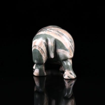 4.1" Jiulong Jade Hand Carved Crystal Hippo Sculpture Crystallumi