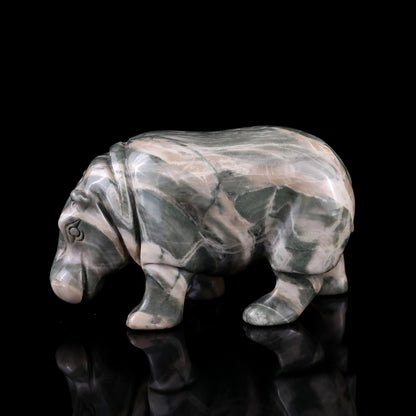 4.1" Jiulong Jade Hand Carved Crystal Hippo Sculpture Crystallumi