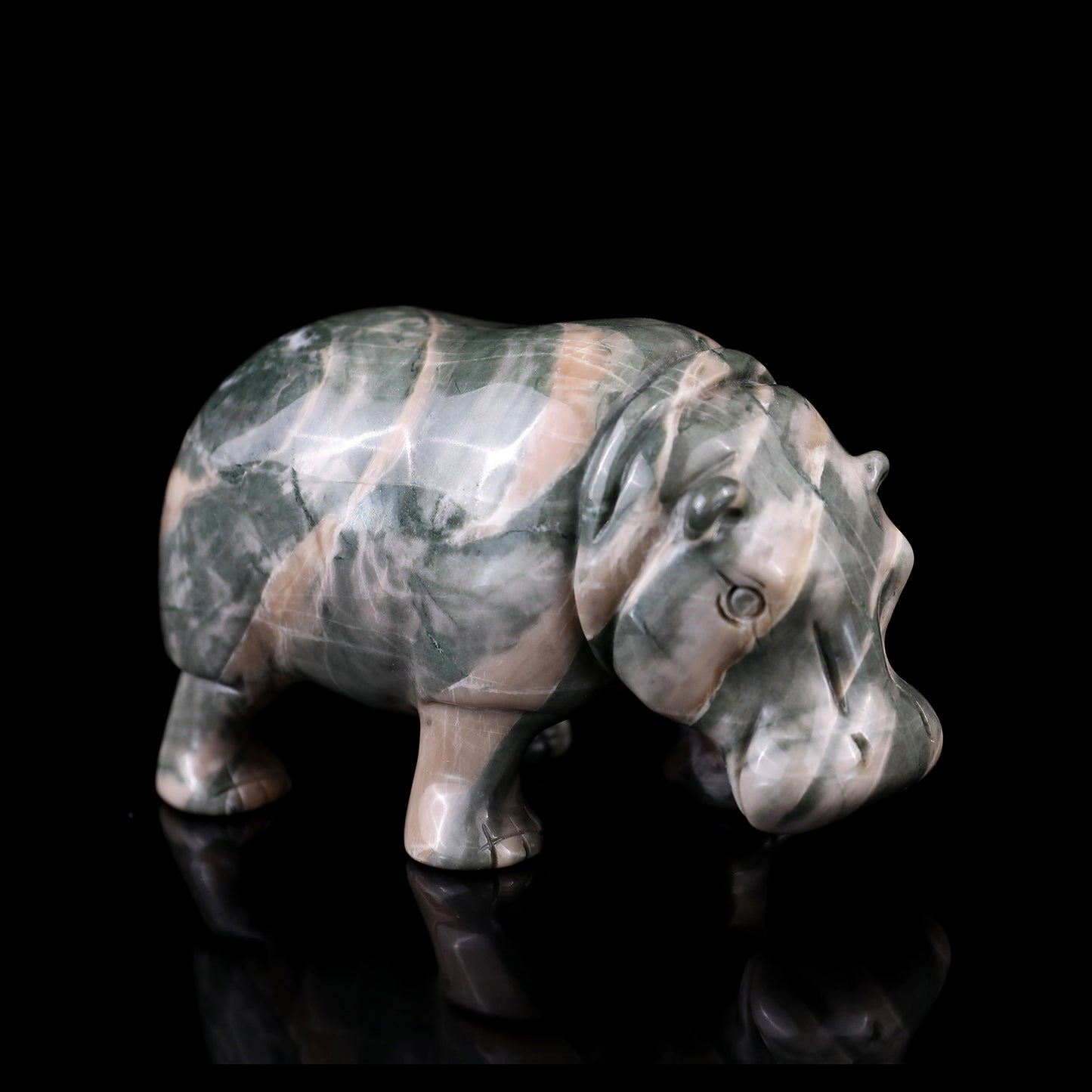 4.1" Jiulong Jade Hand Carved Crystal Hippo Sculpture Crystallumi