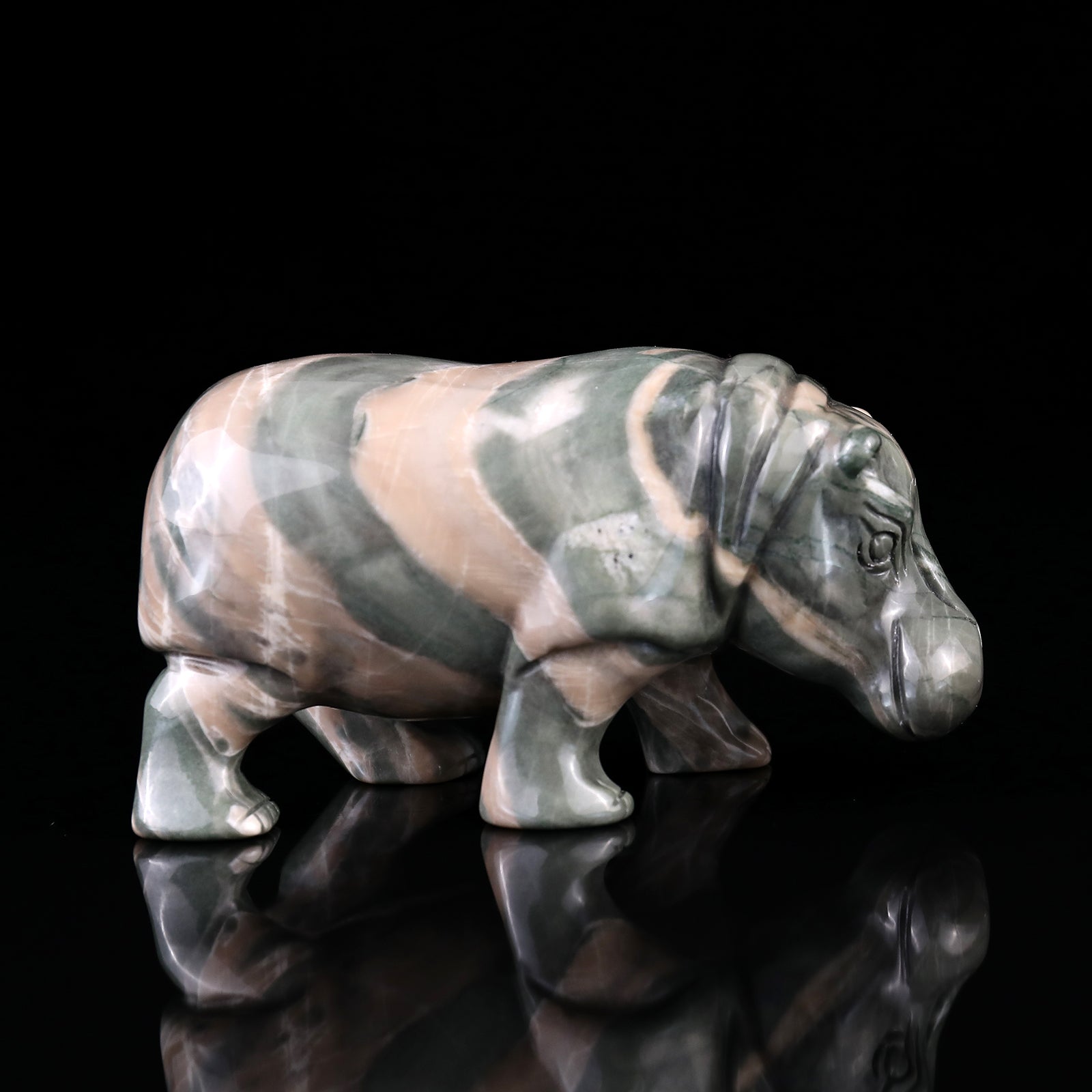 4.1" Jiulong Jade Hand Carved Crystal Hippo Sculpture Crystallumi