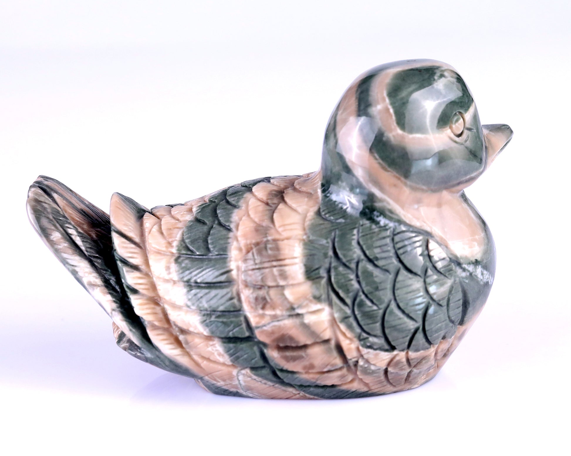 4.1" Jiulong Jade Hand Carved Crystal Mandarin Duck Sculpture Crystallumi