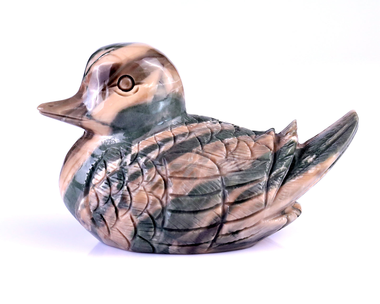 4.1" Jiulong Jade Hand Carved Crystal Mandarin Duck Sculpture Crystallumi