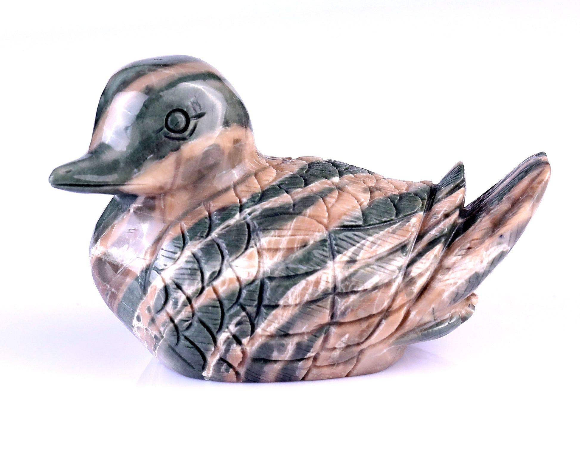 4.1" Jiulong Jade Hand Carved Crystal Mandarin Duck Sculpture Crystallumi