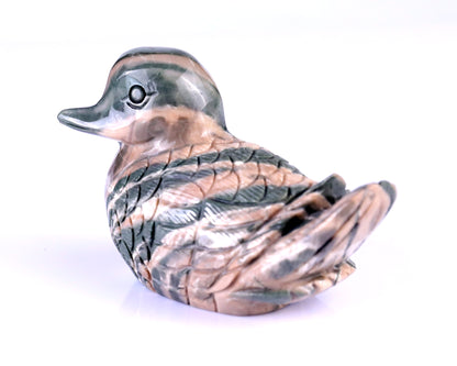 4.1" Jiulong Jade Hand Carved Crystal Mandarin Duck Sculpture Crystallumi