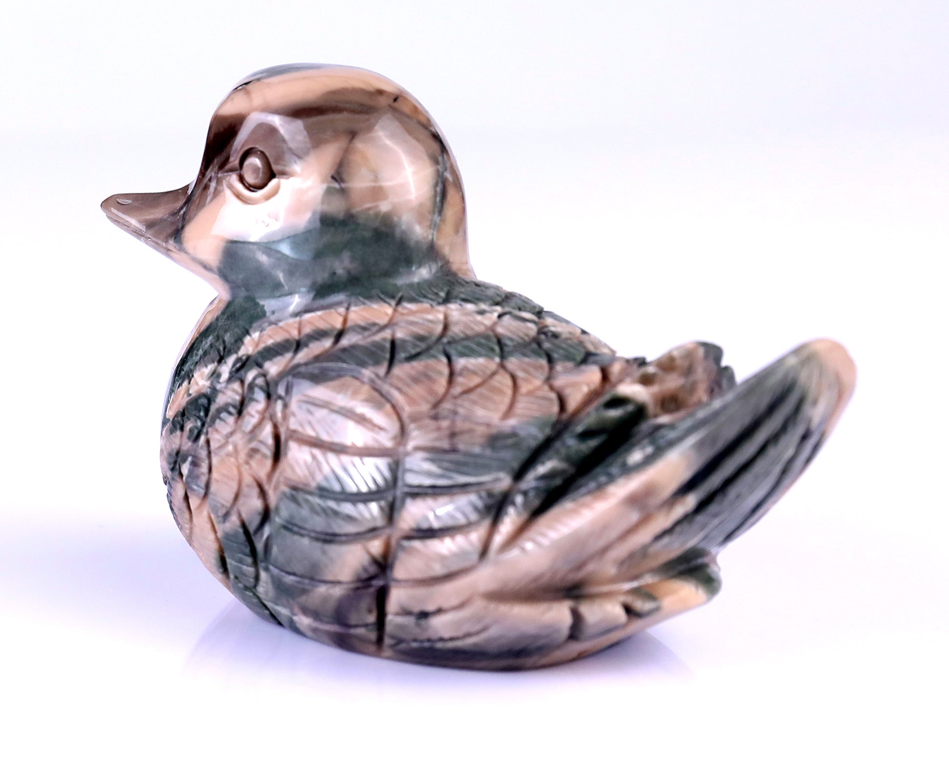 4.1" Jiulong Jade Hand Carved Crystal Mandarin Duck Sculpture Crystallumi