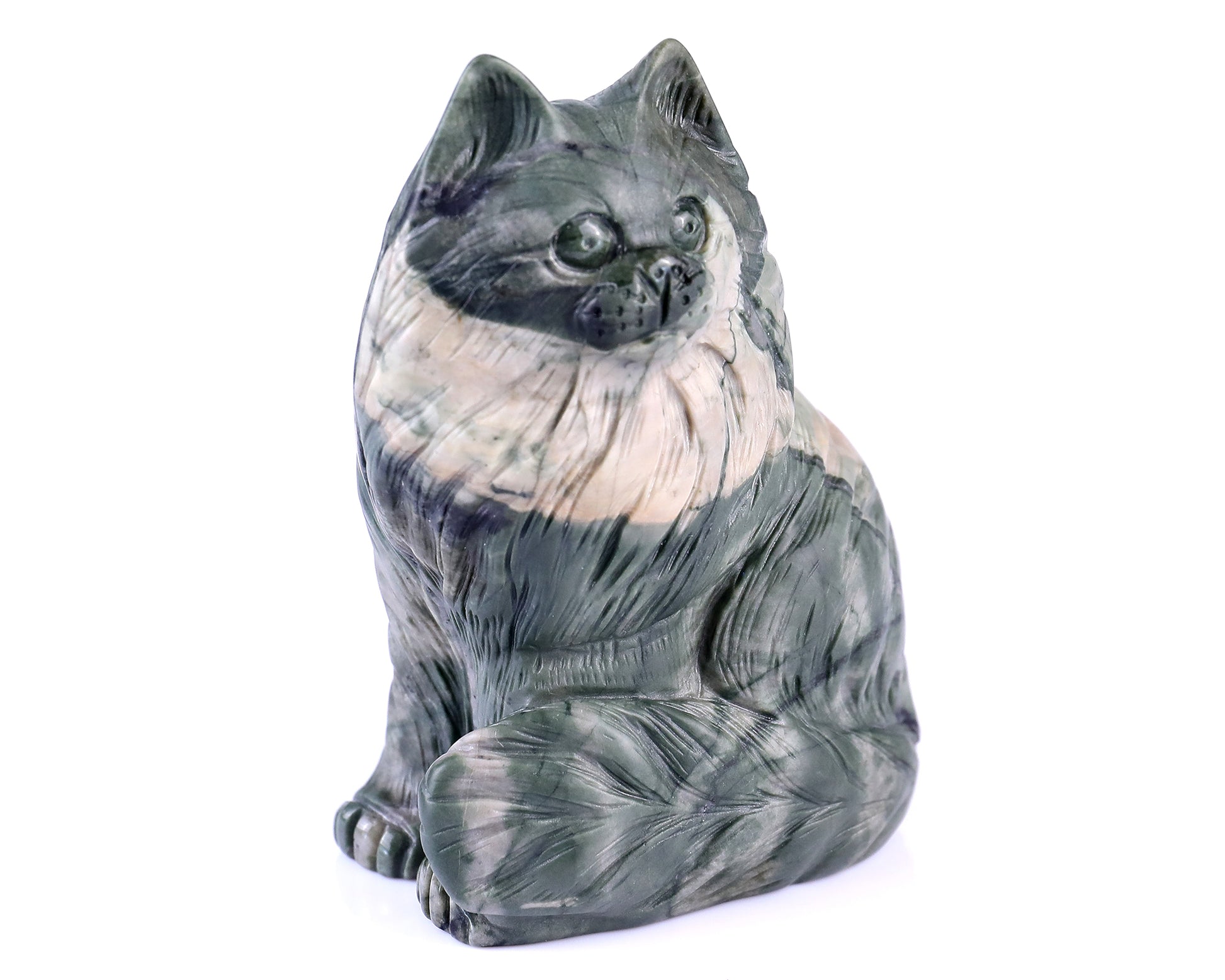 4.1" Jiulong Jade Hand Carved Crystal Persian Cat Sculpture Crystallumi