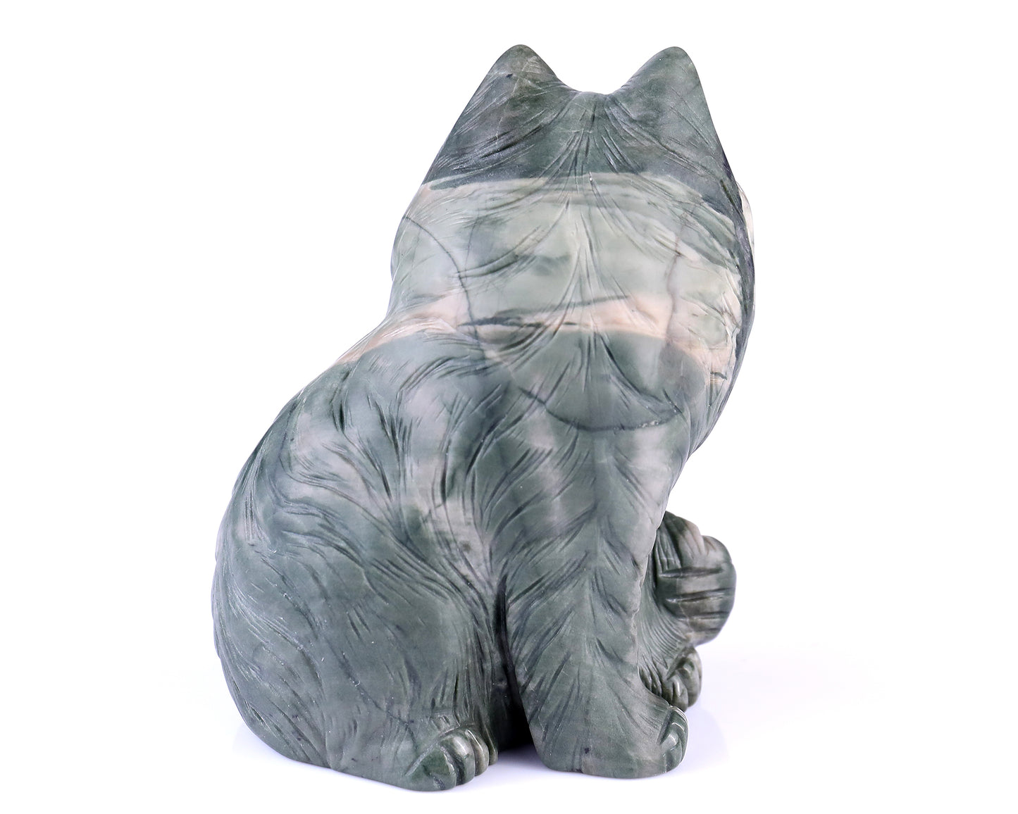 4.1" Jiulong Jade Hand Carved Crystal Persian Cat Sculpture Crystallumi