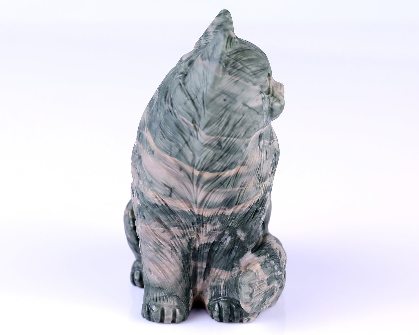 4.1" Jiulong Jade Hand Carved Crystal Persian Cat Sculpture Crystallumi