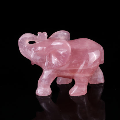 4.1" Rose Quartz Hand Carved Crystal Elephant Sculpture Crystallumi