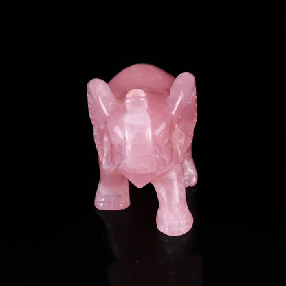 4.1" Rose Quartz Hand Carved Crystal Elephant Sculpture Crystallumi