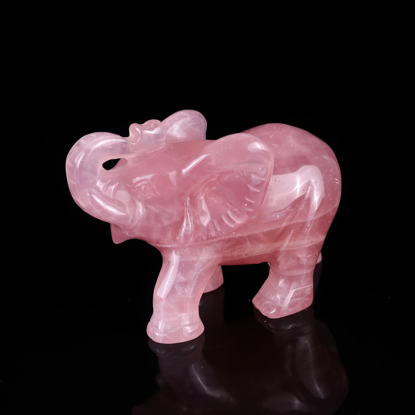 4.1" Rose Quartz Hand Carved Crystal Elephant Sculpture Crystallumi