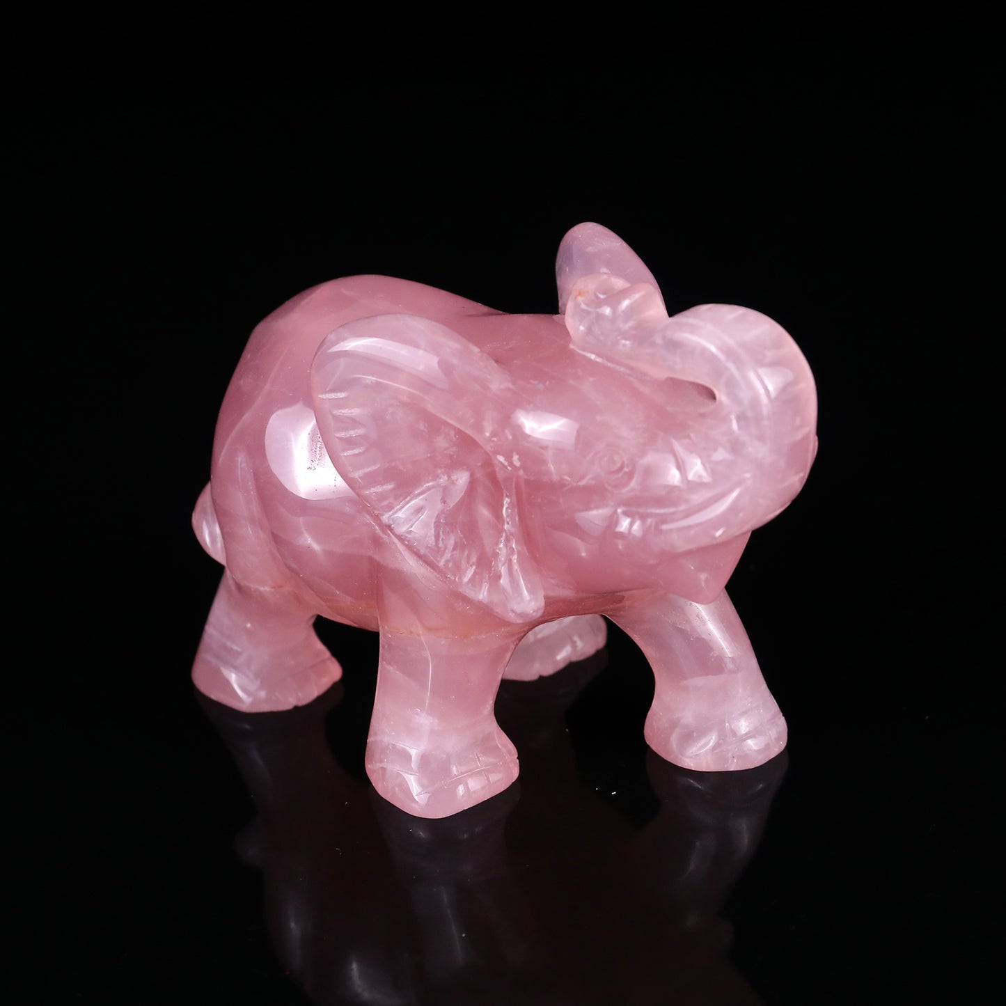 4.1" Rose Quartz Hand Carved Crystal Elephant Sculpture Crystallumi