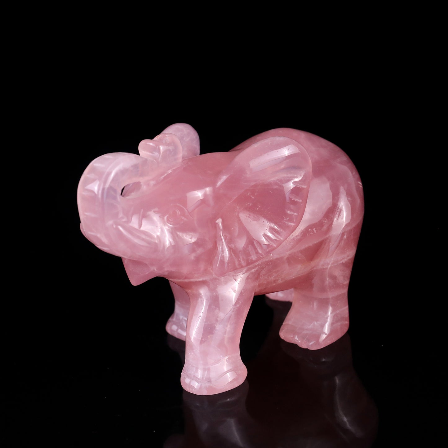 4.1" Rose Quartz Hand Carved Crystal Elephant Sculpture Crystallumi