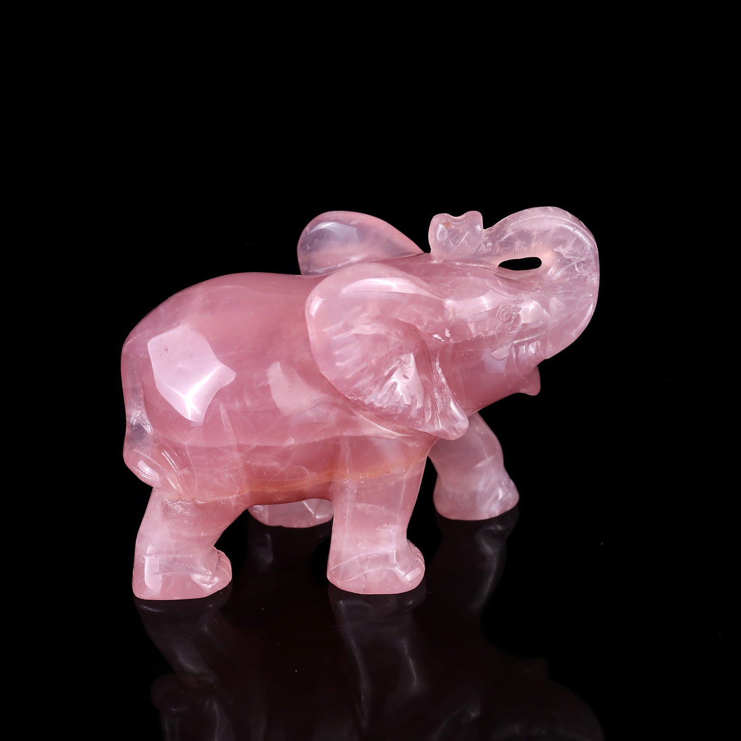 4.1" Rose Quartz Hand Carved Crystal Elephant Sculpture Crystallumi