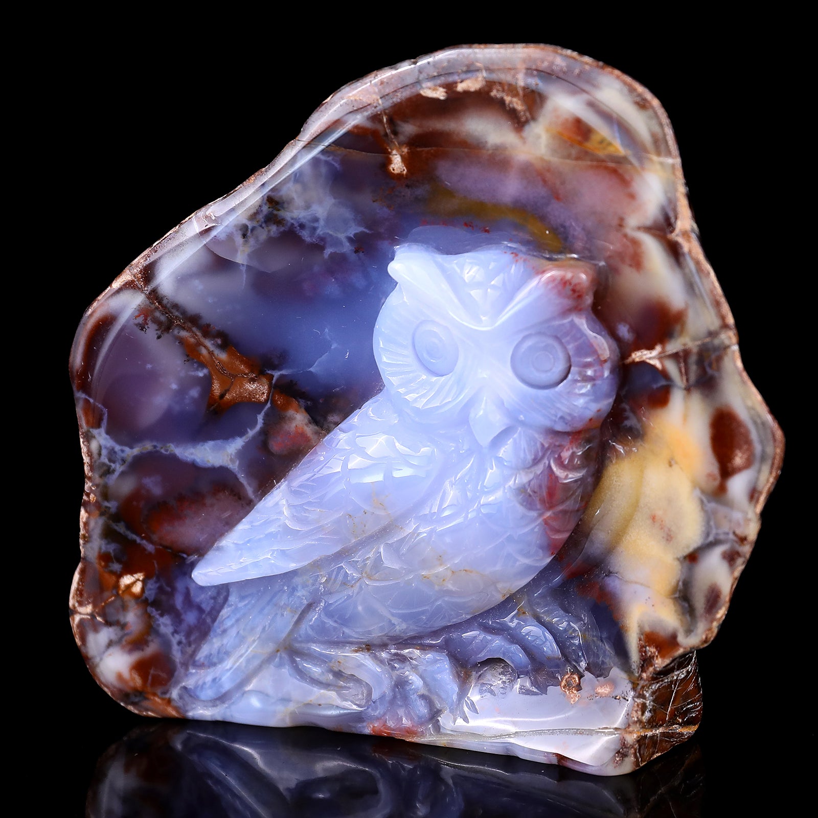 4.2" Blue Chalcedony Hand Carved Crystal Owl Sculpture Crystallumi