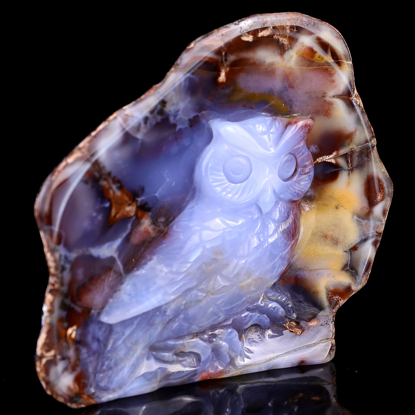 4.2" Blue Chalcedony Hand Carved Crystal Owl Sculpture Crystallumi