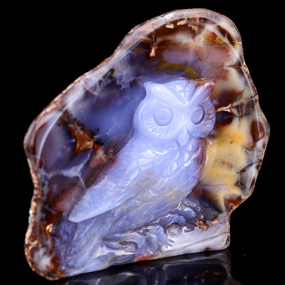 4.2" Blue Chalcedony Hand Carved Crystal Owl Sculpture Crystallumi